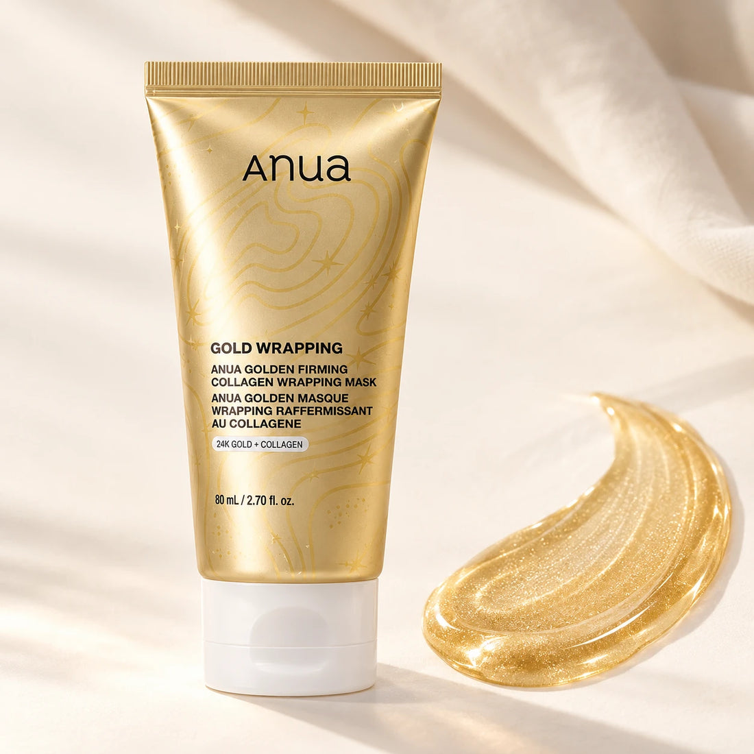 Anua Golden Firming Collagen Wrapping Mask 80 ml with gold gel texture, front packshot