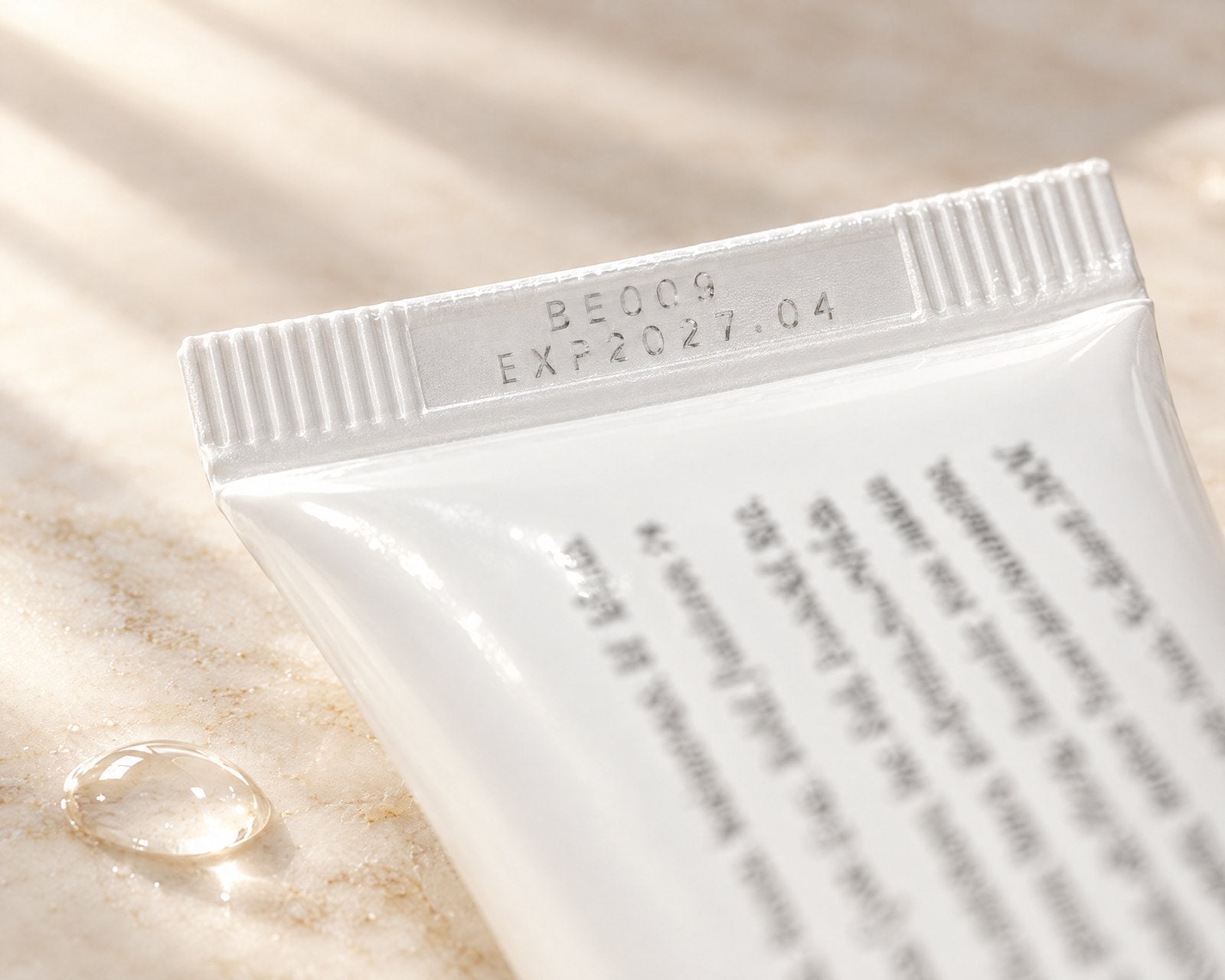 Batch code on Korean skincare packaging